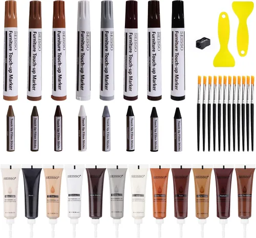 Vista 10 de SEISSO Kit de reparación de muebles de madera, rellenos de reparación de madera de 12 colores con masilla de madera. Se utiliza para manchas