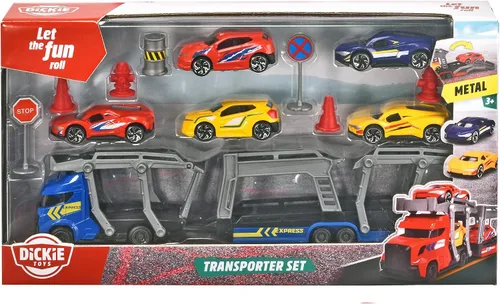 Vista 2 de DICKIE TOYS Transporter Set con 5 coches fundidos, multicolor