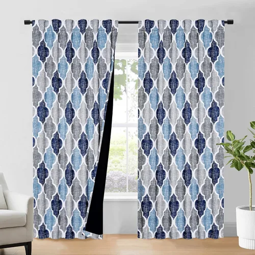 Vista 11 de Beauoop Cortinas 100% Opacas de 45 Pulgadas de Largo, 2 Paneles para Dormitorio, Sala de Estar, Gris Aqua Marroquí Geométrico, Oscurecimiento