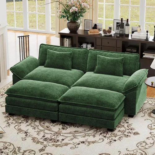 Vista 131 de Sofá modular de gran tamaño de 154 pulgadas, cómodo sofá en forma de U con 3 otomanas móviles, sofá moderno de felpilla de 7 plazas para sala