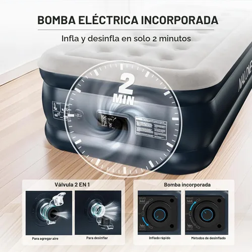 Vista 2 de nalone Colchón de aire tamaño individual con bomba integrada, colchón inflable, cama de aire portátil de elevación de 18 pulgadas, colchones
