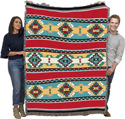 Vista 11 de Pure Country Weavers Rimrock Dusk Blanket XL – Inspirado en los nativos americanos del suroeste – Manta de regalo tejida de algodón – Fabricado