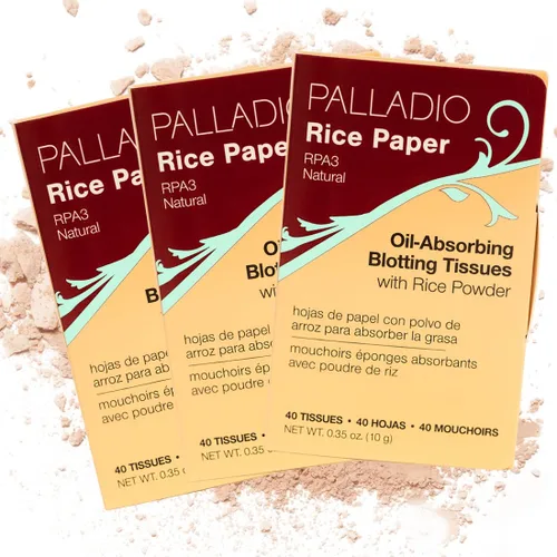 Vista 14 de Palladio Papel de arroz facial para piel grasa, hojas de secado facial hechas de arroz natural, papel absorbente de aceite con polvo de arroz, 2