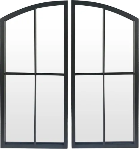 Vista 7 de Espejo de Arco Negro, Decoración de Pared con Panel de Ventana, Espejos de Pared de Estilo Rústico con Marco de Hierro para Entrada, Pasillo, Sala