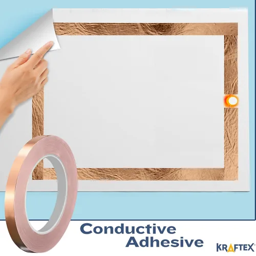 Vista 5 de Kraftex Cinta de cobre de 1/2 pulgada x 66 pies. Cinta de lámina de cobre para soldadura de vitrales con adhesivo conductor. Gran blindaje