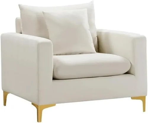 Vista 4 de Home Square Juego de 2 piezas con silla de terciopelo y seccional reversible en color crema