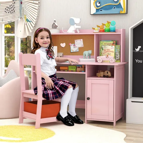Vista 10 de TaoHFE Silla de Escritorio Azul para Niños, Escritorio para Niños con Almacenamiento y Estante, Conjunto de Escritorio y Silla de Madera para Niños