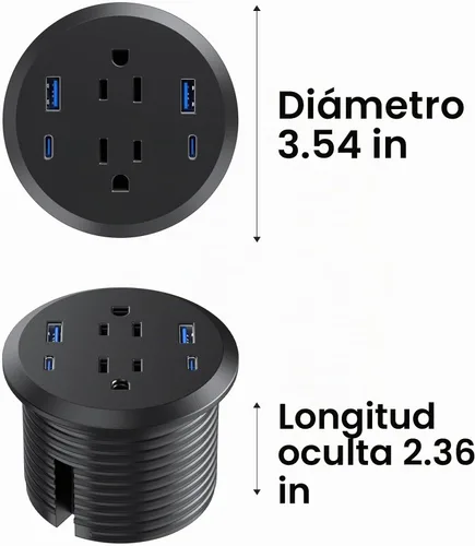 Vista 5 de Ojal de alimentación de escritorio, estación de carga rápida USB C de 65 W, 2 salidas de CA, 4 puertos USB en la parte superior de tu escritorio