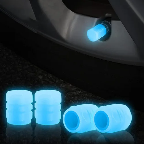 Vista 3 de 12 tapas universales fluorescentes para válvulas de neumáticos de automóvil, tapones luminosos para válvulas de neumáticos que brillan en la Azul-A