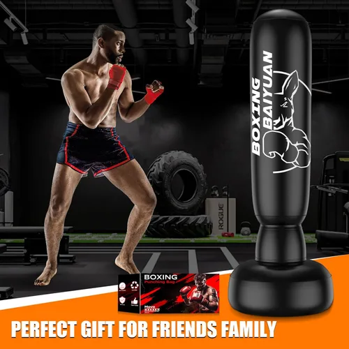 Vista 6 de Saco de boxeo de pie para adultos y adolescentes, bolsa de boxeo inflable con soporte, equipo de entrenamiento de kickboxing para MMA, Muay Thai