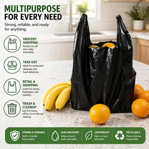 Vista 8 de Bolsa de plástico biodegradable negra para camisetas (600 unidades) Bolsas multiusos compatibles con Arm & Hammer, bolsas multiusos para latas