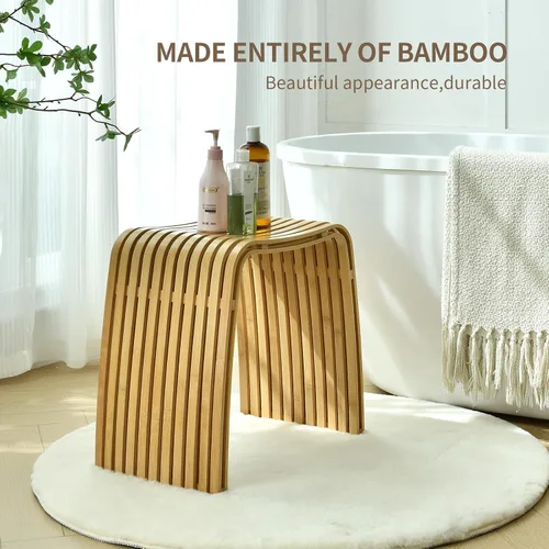 Vista 3 de Taburete de bambú para baño y comedor, banco de bambú, duradero y hermoso diseñado para baño, comedor, sala de estar y dormitorio