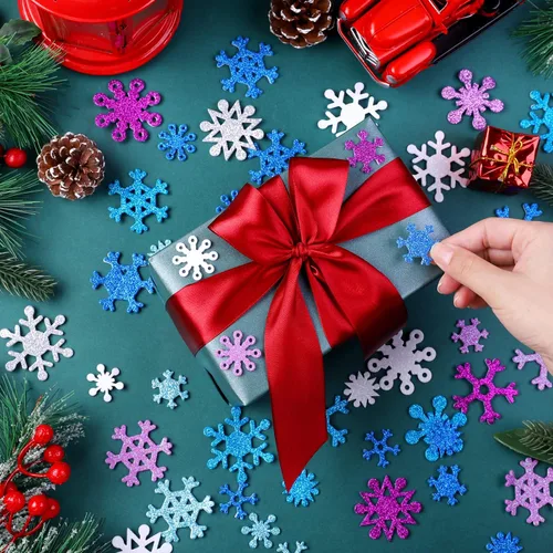 Vista 4 de Aneco 500 calcomanías de espuma con purpurina para copos de nieve autoadhesivos, calcomanías de nieve para decoración de Navidad e invierno