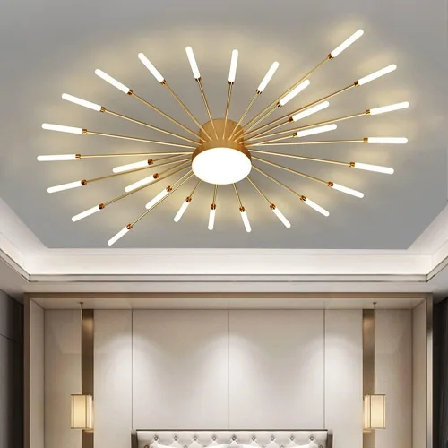 Vista 16 de Lámpara de techo LED regulable de 32 pulgadas, 12 luces de techo, lámpara de techo empotrada, iluminación de interior dorada para sala de estar, 12