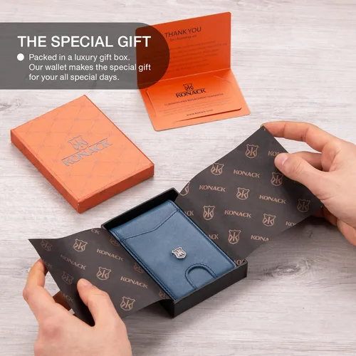 Vista 5 de KONACK Minimalist Wallet For Men with RFID Blocking Front Pocket Bifold Leather Mens Wallet with Gift Box