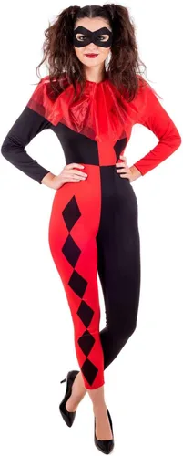 Vista 2 de Fun Shack Disfraz de bufón para mujer, disfraz de arlequín para mujer, disfraz de bufón de Halloween para mujer, disfraz de payaso de arlequín
