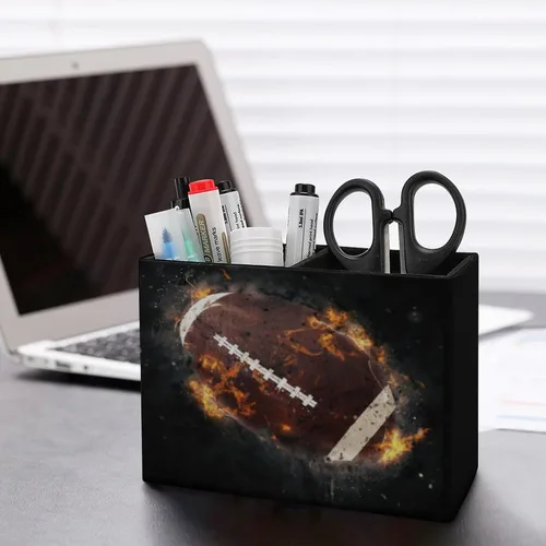 Vista 5 de Soporte para bolígrafos, soporte para lápices para organizador de escritorio, diseño de fútbol americano, fuego, de piel sintética, para guardar