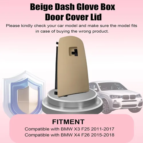 Vista 3 de NLQR Tapa Cubierta de Puerta de Guantera del Tablero de Color Beige, Compatible con BMW X3 F25 2011-2017 X4 F26 2015-2018, Reemplaza 51-16-6-839-000