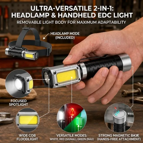 Vista 2 de Linterna Anhay Recargable 2000LM Linterna EDC con Luz Roja Verde 5 Modos Linterna LED Brillante Linterna Magnética Potente y Mini Linterna