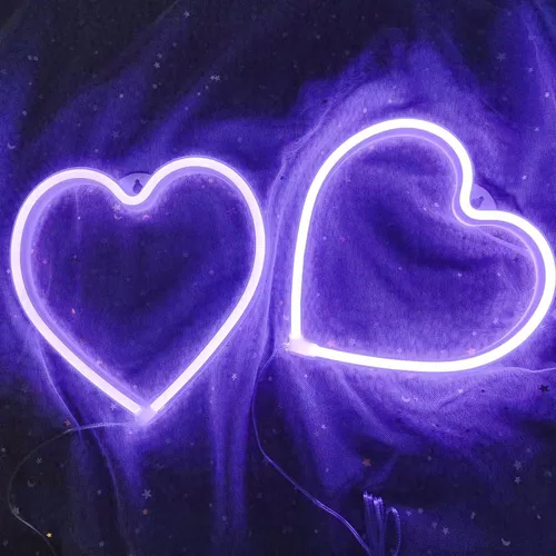 Vista 15 de 2 letreros de neón de corazón de San Valentín, funciona con pilas, luces LED de neón rosa, decoración de pared para dormitorio, cocina, puerta, 2rosa