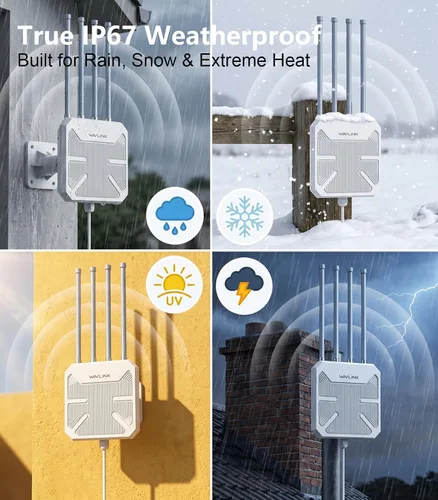 Vista 4 de WAVLINK AX1800 Extensor WiFi 6 para exteriores, punto de acceso al aire libre resistente a la intemperie IP67, extensor WiFi de largo alcance