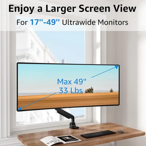 Vista 3 de MOUNTUP Soporte para monitor individual para pantalla ultraancha de 49, 45, 44, 43, 42, 40, 39, 37, 34 pulgadas, soporta 6.6-33 libras, soporte