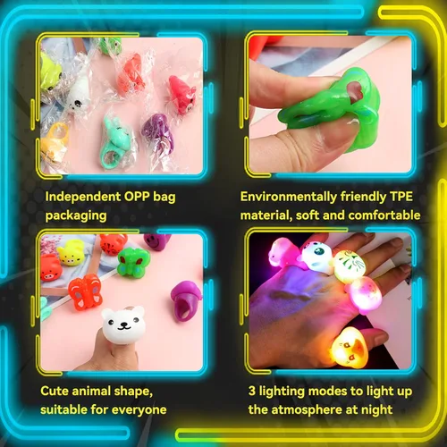 Vista 4 de Wakestar - Paquete de 24 Anillos LED Luminosos con Textura Rugosa, Regalos de Fiesta para Niños, Premios en Caja, Juguetes para Cumpleaños