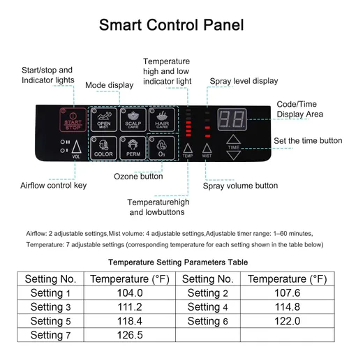 Vista 6 de Vaporizador profesional Nano para acondicionamiento profundo, 5 modos, función de ozono, panel de control inteligente, adecuado para salón y uso