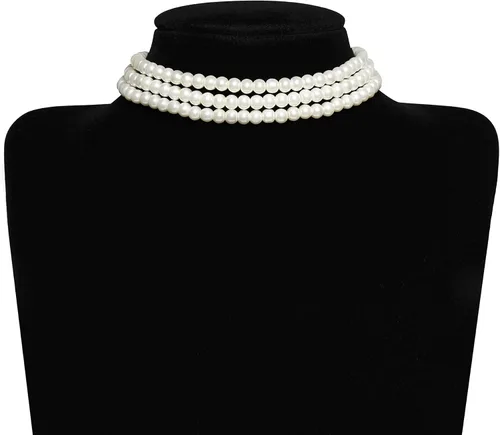 Vista 4 de BABEYOND - Collar de gargantilla de perlas de imitación redondo, collar estilo años 20, accesorios para fiesta temática Gatsby