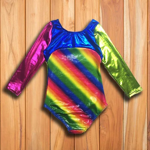 Vista 7 de Happy Cherry Leotardo de gimnasia de manga larga brillante con arco iris