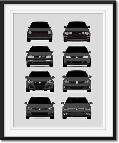 Vista 20 de Custom Car Posters Póster hecho a mano compatible con Volkswagen Golf GTI Generations e impresión de VW GTI (modelos de coche: MK1 a MK8)