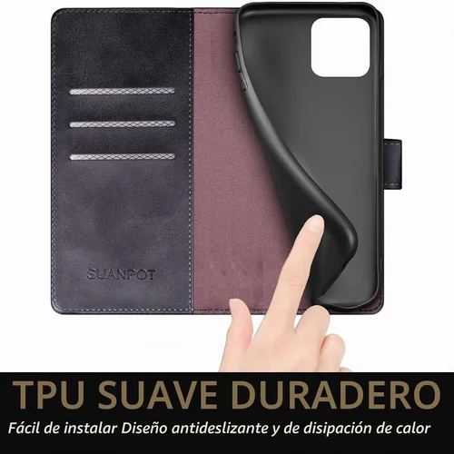 Vista 6 de SUANPOT Funda tipo cartera para iPhone 13 Pro Max 6.7 5G con bloqueo RFID, tarjetero y tarjetero, de piel sintética, a prueba de golpes, para Apple