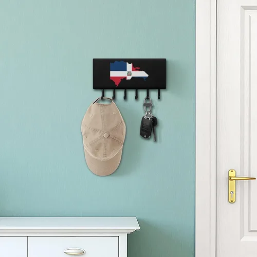 Vista 6 de Llavero de bandera de mapa de República Dominicana para pared, colgante de llaves decorativo con 5 ganchos para oficina en casa
