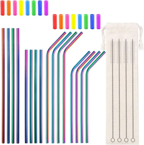 Vista 10 de Lazycorner 5 popotes de acero inoxidable para batidos, 0.4 pulgadas, extra anchas, reutilizables, de metal, para batidos, bebidas, juego de 5 con 2