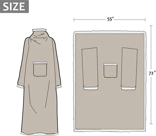 Vista 4 de Catalonia - Manta de forro polar tipo sherpa con mangas y bolsillo, microfelpa abrigada y cómoda para ver TV, manta para adultos, mujeres y hombres