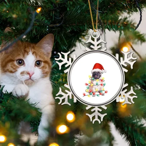 Vista 4 de Decoración de árbol de Navidad de metal con copo de nieve para perro, adorno de Navidad para perro, adorno de Navidad de feliz Navidad, sombrero