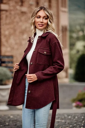 Vista 2 de PRETTYGARDEN Chaqueta de otoño con solapa y cinturón para mujer