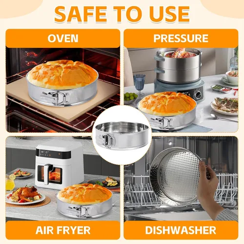 Vista 8 de Molde desmontable de 10 pulgadas para hornear, molde de acero inoxidable 304 para tartas de queso con parte inferior extraíble, incluye 12 boquillas