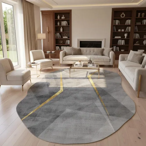 Vista 28 de Alfombra moderna con forma abstracta beige para sala de estar, dormitorio, comedor, contemporánea, lavable, de 2 x 3 pulgadas, decoración