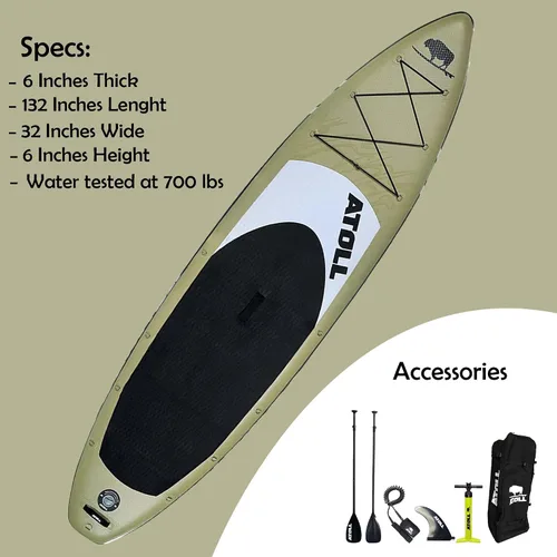 Vista 6 de Atoll Inflatable Paddle Board with Premium SUP Stand Up Paddle Board Accessories & Back Pack, Non-Slip Comfort Deck for Unisex Adult