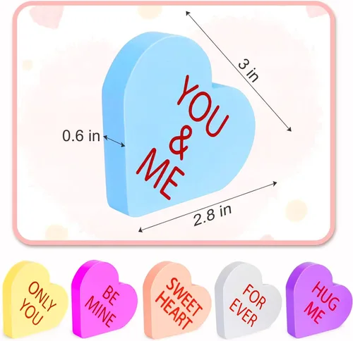 Vista 7 de Decoración del Día de San Valentín, 6 Letreros de Corazón de Madera con Doble Impresión para el Hogar, Mesa, Bandeja Escalonada, Repisa de Chimenea