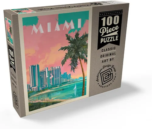 Vista 2 de MyPuzzle Miami, FL: South Beach, Vintage Poster - Rompecabezas prémium de 100 piezas para adultos