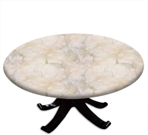 Vista 12 de Mantel redondo ajustable de mármol, diseño regular de piedra nostálgica, borde elástico, impermeable y lavable, apto para mesa de 24 pulgadas