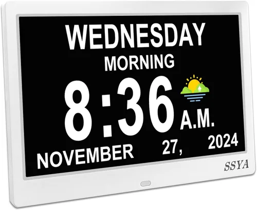 Vista 9 de SSYA Reloj de demencia para personas mayores, reloj digital con fecha y día de la semana, DST automático, reloj despertador con calendario grande