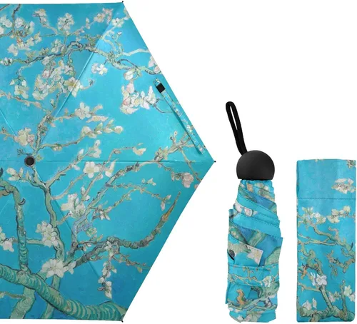 Vista 2 de Sombrilla de viaje plegable compacta con protección UV para 99% de protección UV, resistente al viento, a prueba de lluvia, pequeña sombrilla
