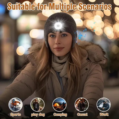 Vista 36 de Gorro Bluetooth con auriculares ligeros e inalámbricos, micrófono integrado y altavoces estéreo mejorados con música
