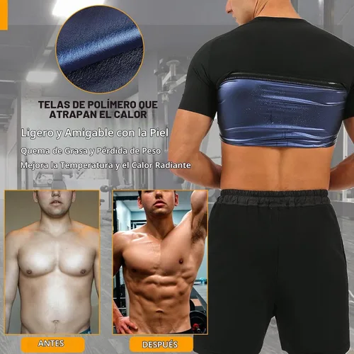 Vista 2 de BXVX Sauna Shirt for Men Sweat Suit Short Sleeve Compression Weight Loss Body Shaper T-Shirt for Workout Exercise