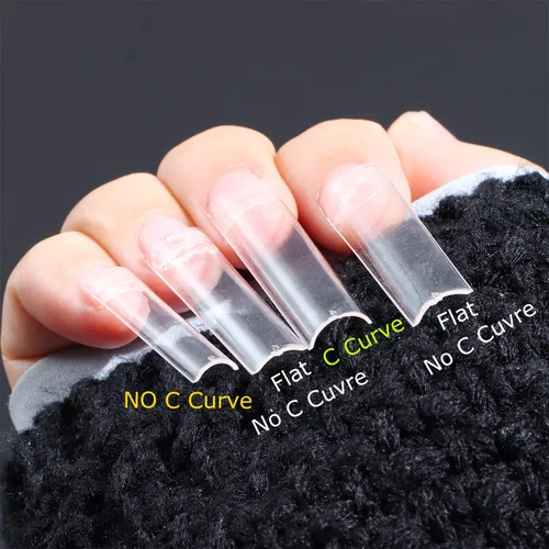 Vista 3 de Puntas de uñas cuadradas XXL planas sin curva C, media cubierta transparente, puntas de uñas rectas cuadradas cónicas planas para uñas acrílicas