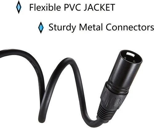 Vista 5 de MFL. Cable DMX flexible de 6.5 pies, señal de 3 pines, XLR macho a hembra, cable para iluminación de escenario, luces de DJ, 22 AWG, impedancia