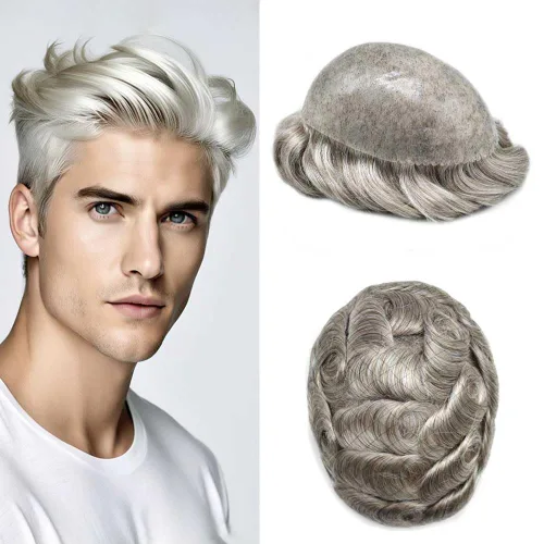 Vista 40 de Mens Toupee Hair System para hombres Piezas de pelo Sistema de reemplazo Poly Skin Toupee para hombres Protesis Capilar Para Hombre 6X8#1 Jet Black